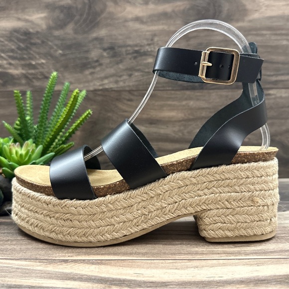 NIB Steve Madden Kelton Espadrille Platform Ankle Strap Sandal Black Leather 8 - Picture 5 of 13